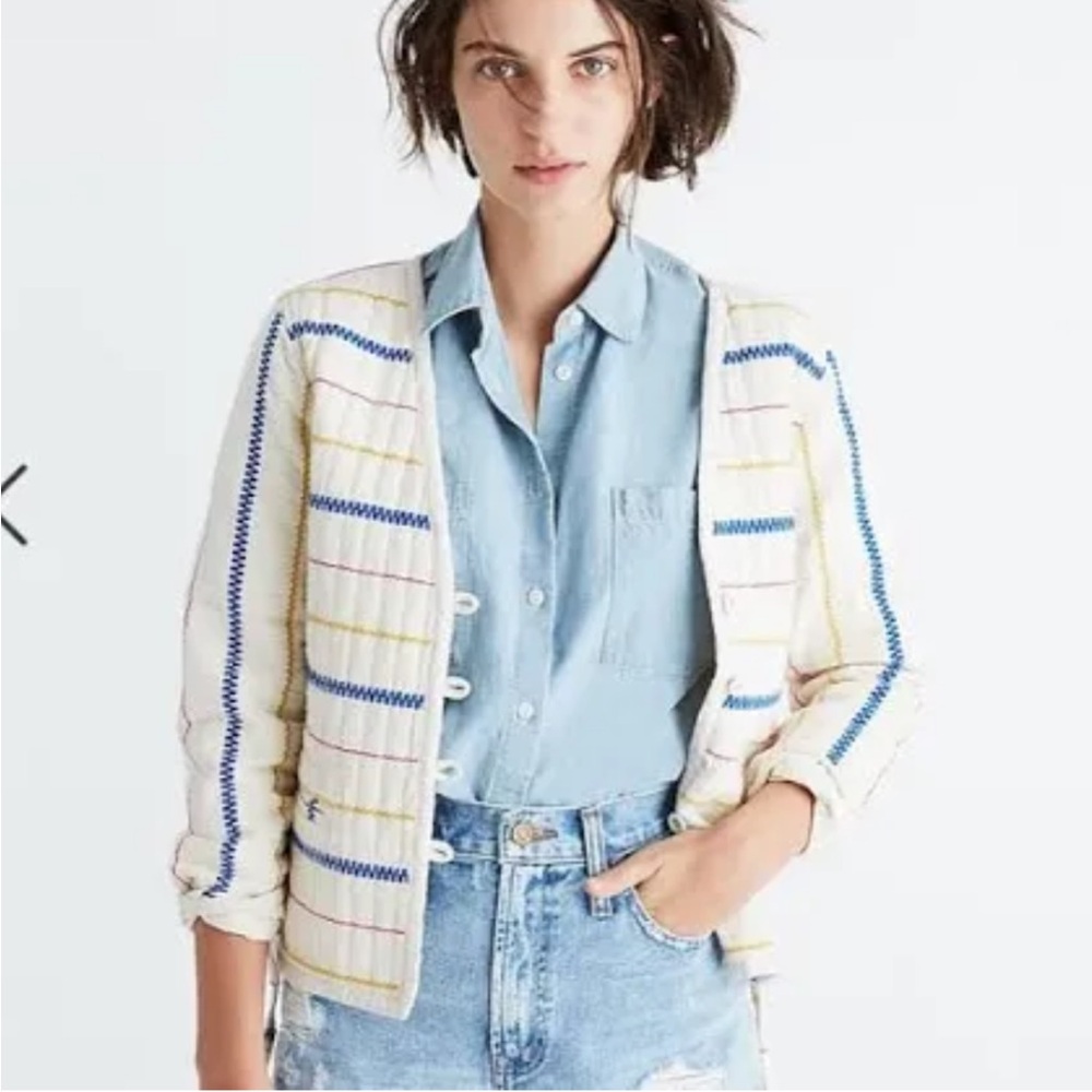 Madewell quilted coat with embroidery and ties XS